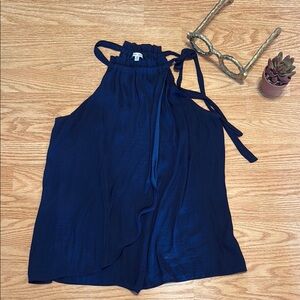 Naked Zebra Blue Tie Front Relaxed Tank Top